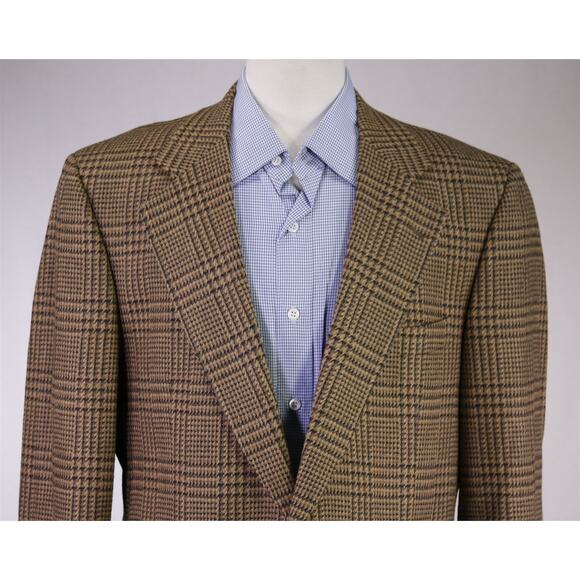 Lanvin Paris Vintage Brown Green Plaid Knit Wool 2-Btn Sportcoat Blazer 42L - Picture 3 of 8